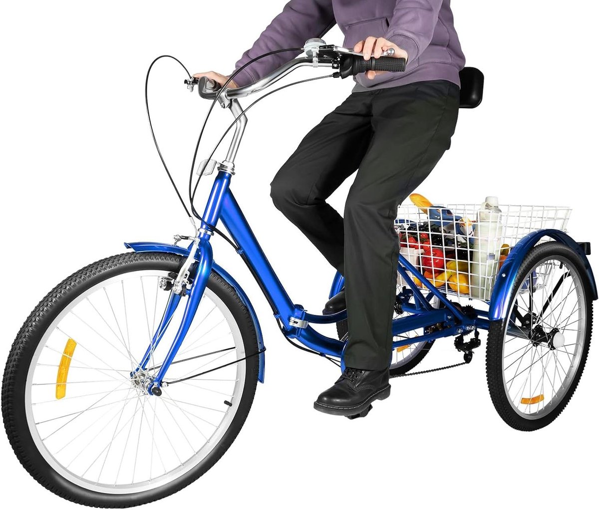 Volwassen Driewieler - Driewieler Senioren - Boodschappen Vervoeren - Inklapbaar Design - 24 inch - Blauw