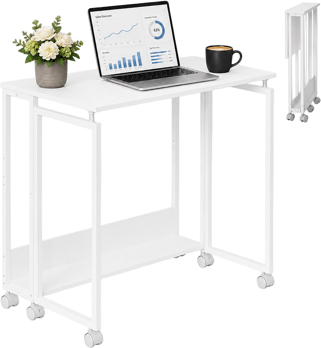 Bureau inklapbaar - met wieltjes - 80x50 cm - wit