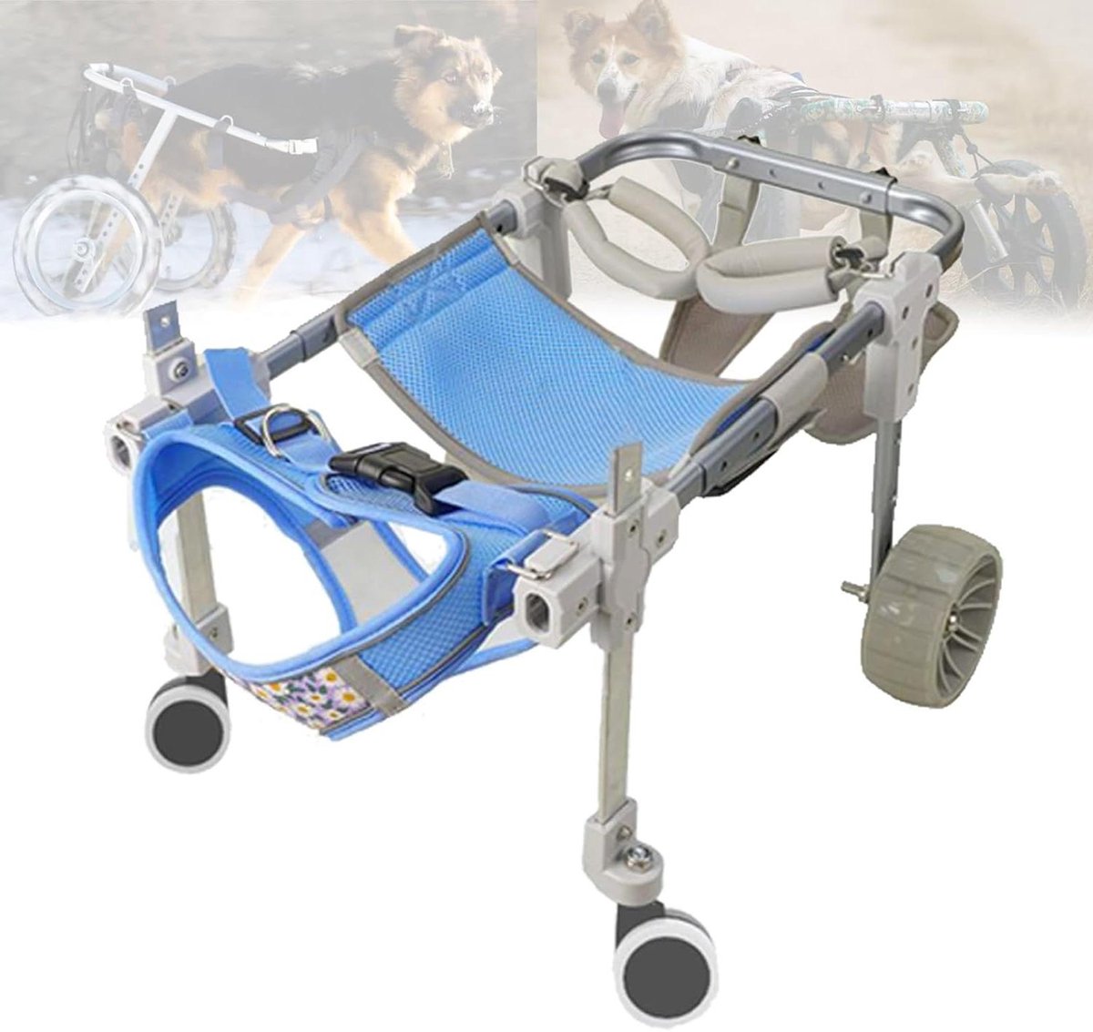 Hondenrolstoel Achterpoten - Mobiliteitshulp Hond - Hond Lopen - Verstelbaar Aluminium Frame - 2/4 Wielen - Blauw