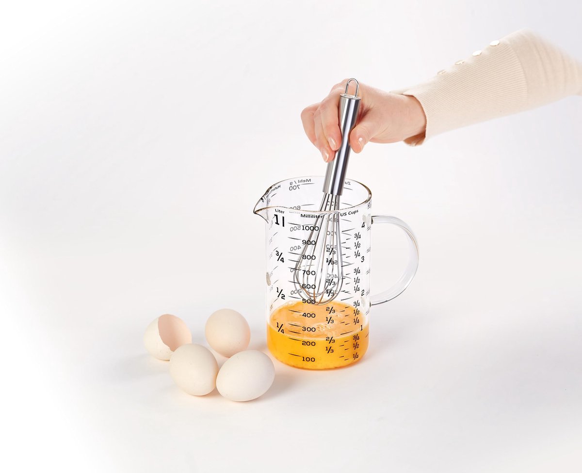 SnelShoppen - Premium set van 2 maatbekers van glas met schenktuit, 1 liter en 0,5 liter, hittebestendig, vaatwasser- en magnetronbestendig, voor bakk