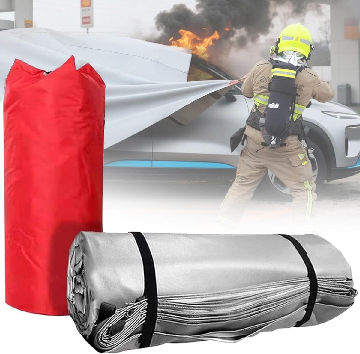 Brandwerende Autodeken - Branddeken Voertuigen - Voertuig Branden Blussen - Hittebestendig 1100°C - Grote Afmeting - Grijs