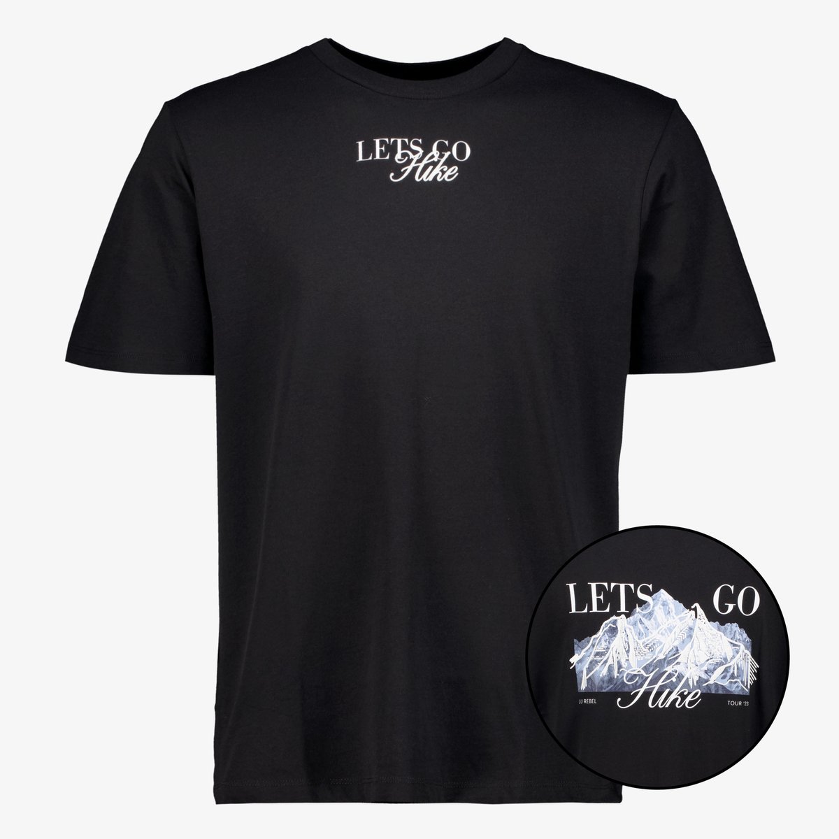 JJ Rebel heren T-shirt met backprint zwart - Maat L