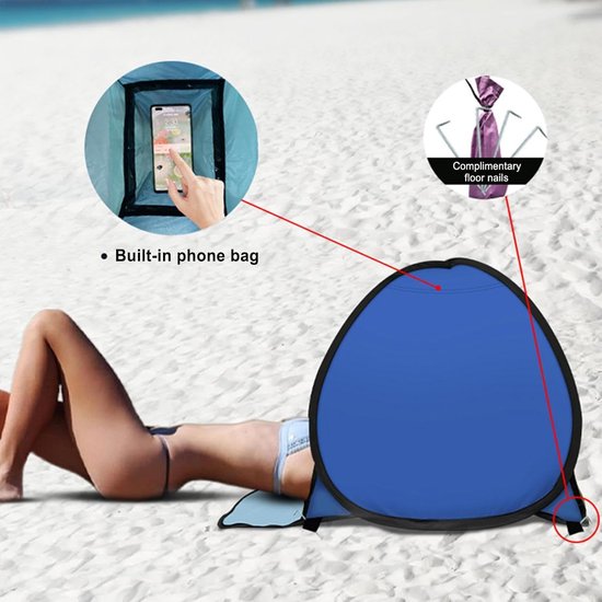 Pop-up-zonnetent: lichte strandtent met schaduw van het hoofd, klein opvouwbaar met telefoonhouder voor picknick buiten, camping, recreatie van POP — afbeelding 3