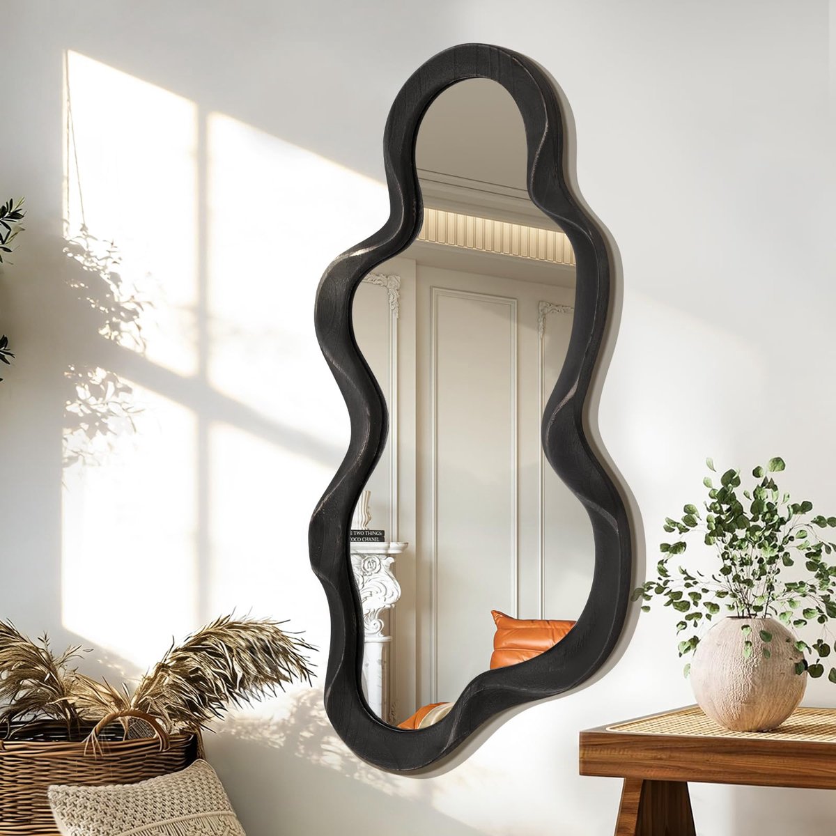SnelShoppen - Asymmetrische Wandmontage Spiegel Wolk Houten Frame Onregelmatige Decoratieve Spiegels voor Slaapkamer Woonkamer Vanity Hal Decoratie
