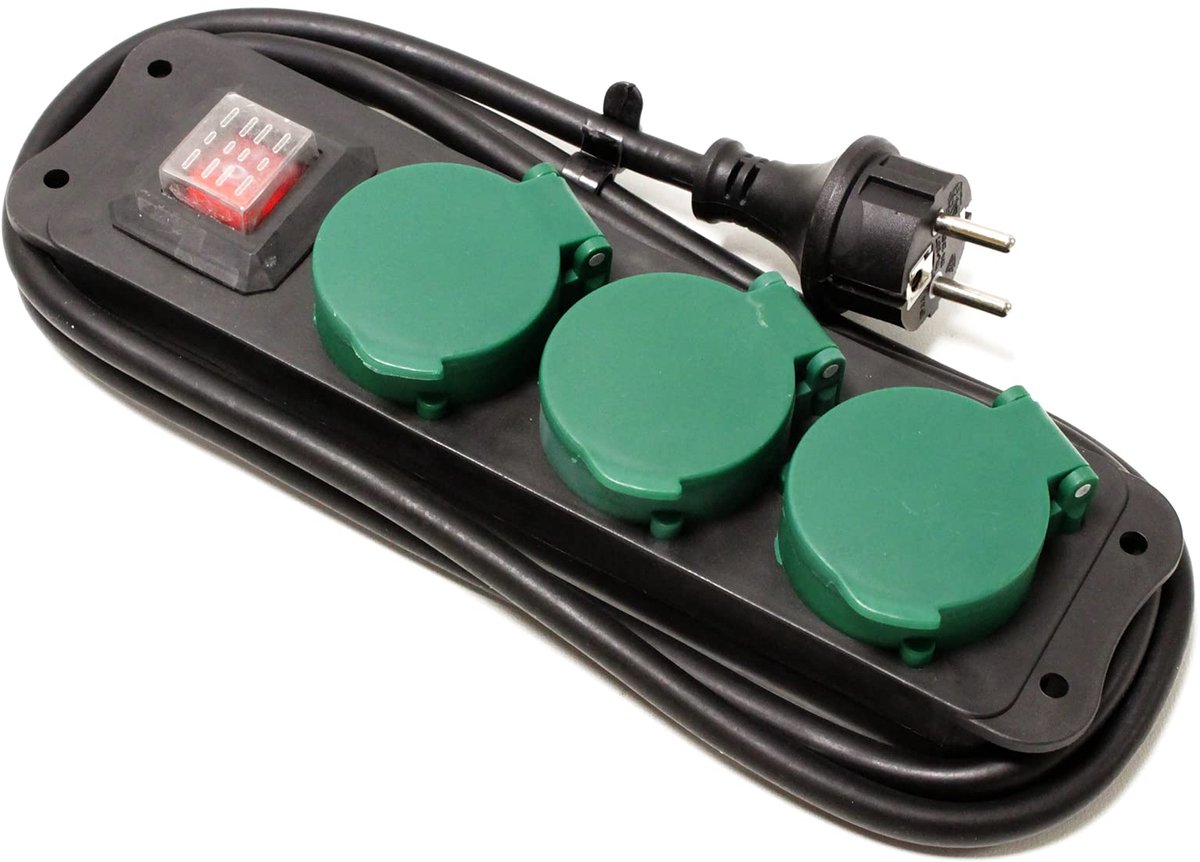 SnelShoppen - IP44 Stekkerdoos voor Buiten 3 Schuko 16A 250V met Schakelaar en 1,5 m Kabel - Tuin, Camping, Feest, Waterdicht, Veilig, Multifunctionee