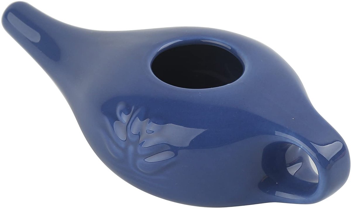 SnelShoppen - Neti Pot Keramiek 250 ml Blauw - Traditionele Neusreiniging voor Allergieën en Sinusproblemen - Duurzaam en Vaatwasbestendig Neuskannetj