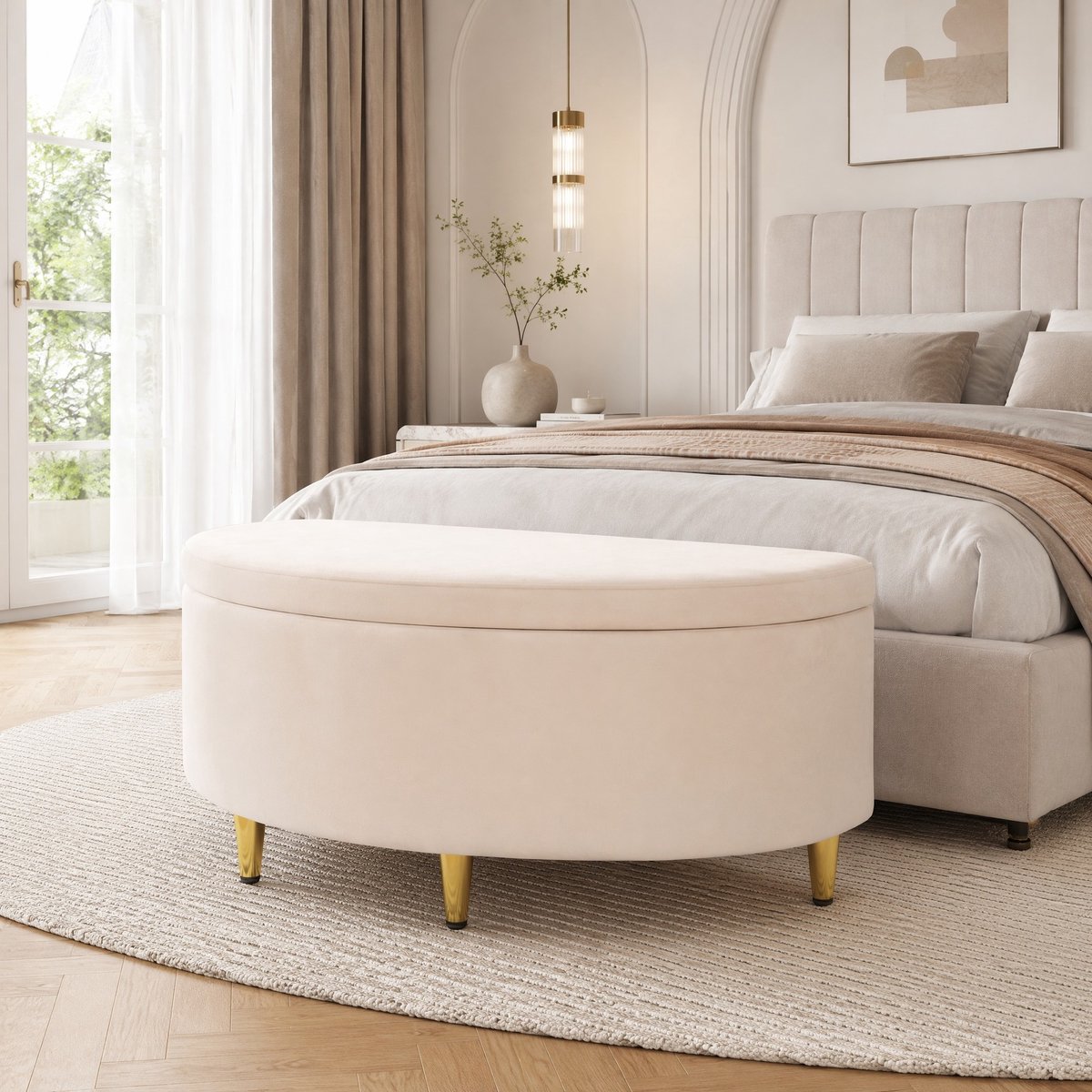 MODFU - Opbergbank - Met Opbergruimte - Modern - Fluweel - Beige - 90 X 40 X 42 Cm