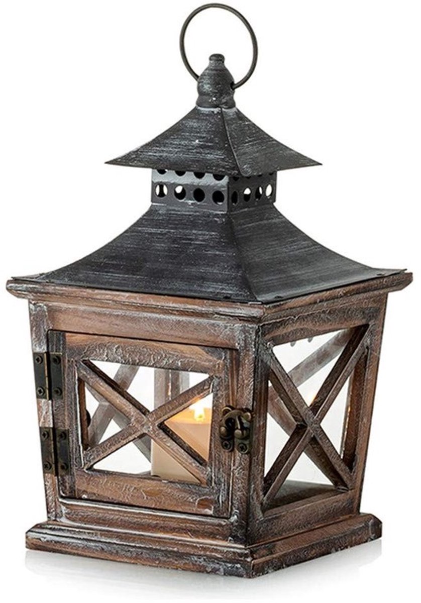 Kaarslantaarn Decoratief - Houten Lantaarn - 39cm Hoogte - 3 Stuks - Ophangring - Ideaal voor Feestdagen