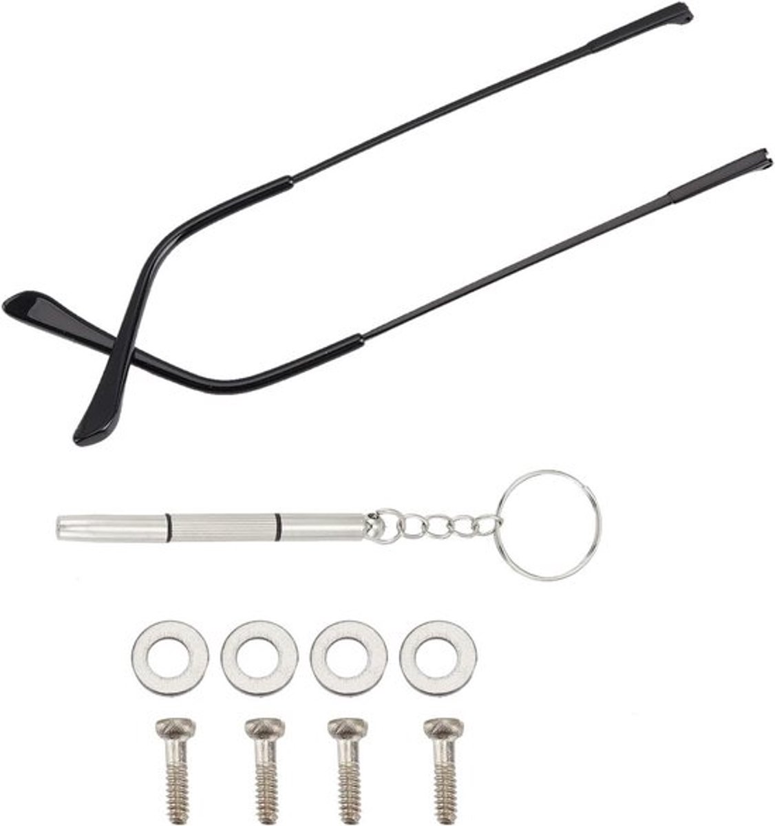 Reservetakken en neuspads voor zwarte bril, 1 paar van hars met sluitringen. Ideale reparatieset voor briltakken.