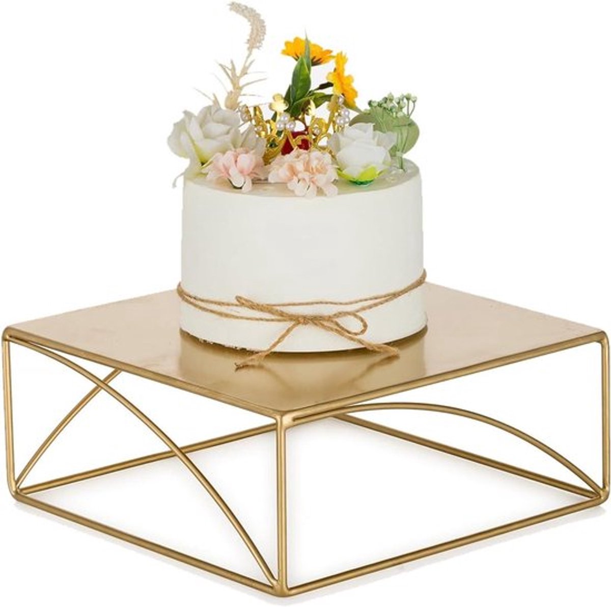Taartstandaard Cupcake Bruiloft Kerst Decoratie: Goud Vierkant Metaal Sokkel Vintage Babyshower Verjaardagsfeest - 26cm