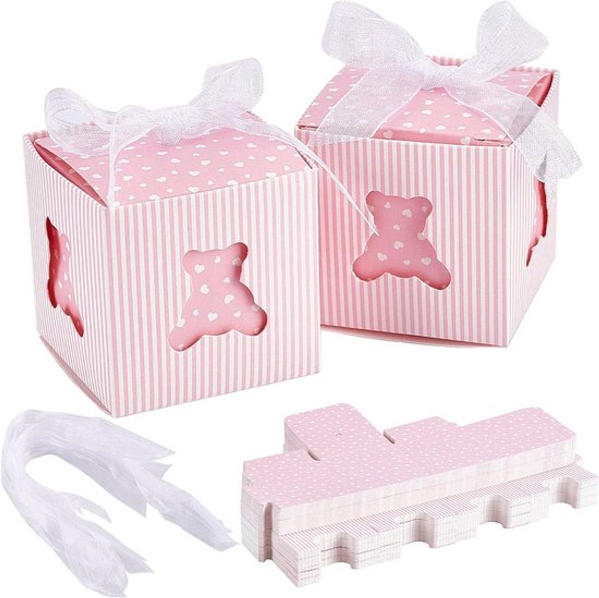 Pasgeboren Doop Snoep dozen, Beer Snoep Dozen Vouwdozen Roze Geschenkdoos met Lint - Verjaardagsfeestje Cadeau - Verjaardag Bruiloft Feest.