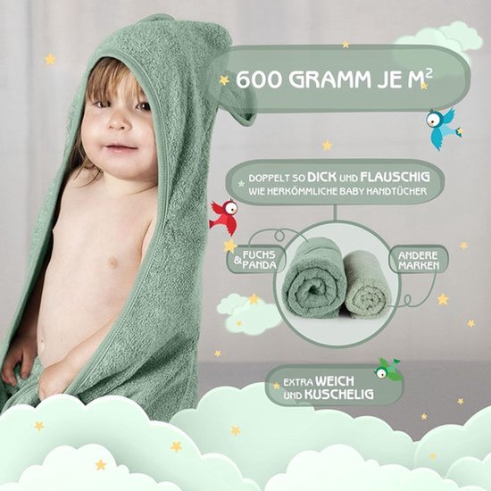Zachte en dikke babyhanddoek met capuchon, 100% bamboe, 75 x 75 cm, voor een comfortabele uitstraling en warm gevoel van Merkloos — afbeelding 3
