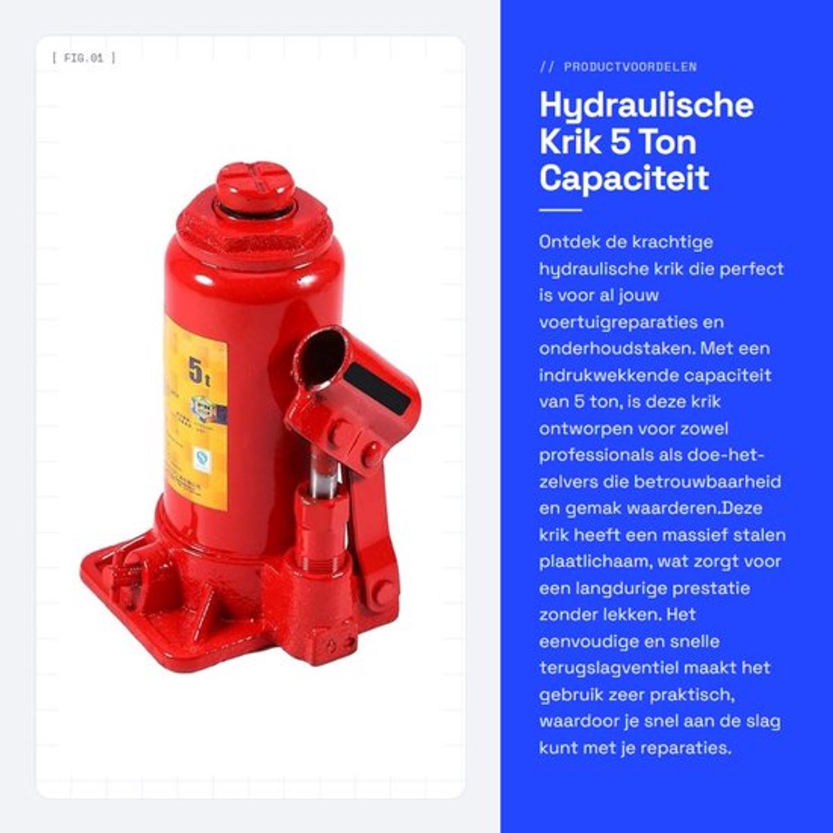 Hydraulische Krik 5 Ton Capaciteit - Vergrote Basis - Massief Stalen Plaat - Onderhoudstool - Auto Lifter - Eenvoudig Terugslagventiel - Autokrik