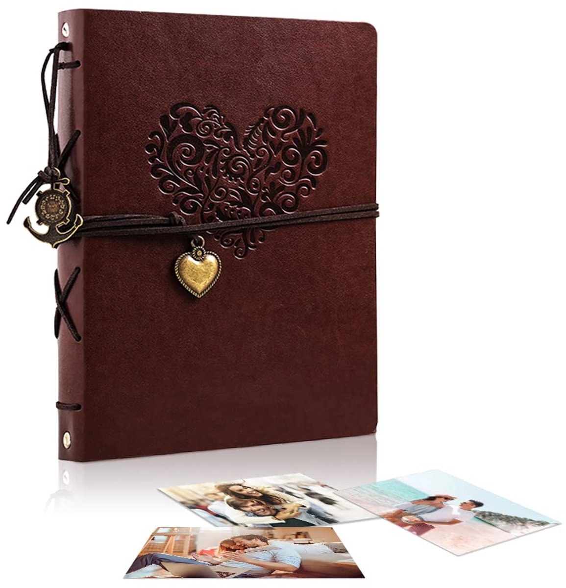 SnelShoppen - EUBSWA Vintage Fotoalbum van Leer, Scrapbook voor 240 Foto's, Bruiloft Gastenboek, 21,5 x 17 cm, Leer, 60 Pagina's, Cadeau voor Vriend,