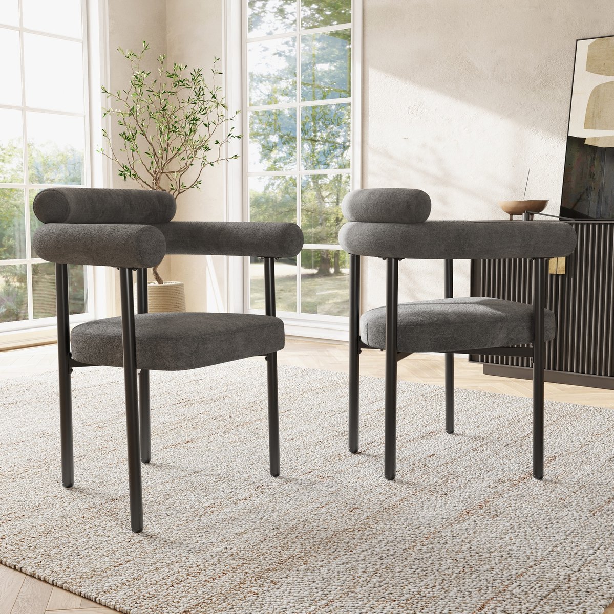 COVREO Eetkamerstoel set van 2 70x62x85 cm donkergrijs stof met armleuningen