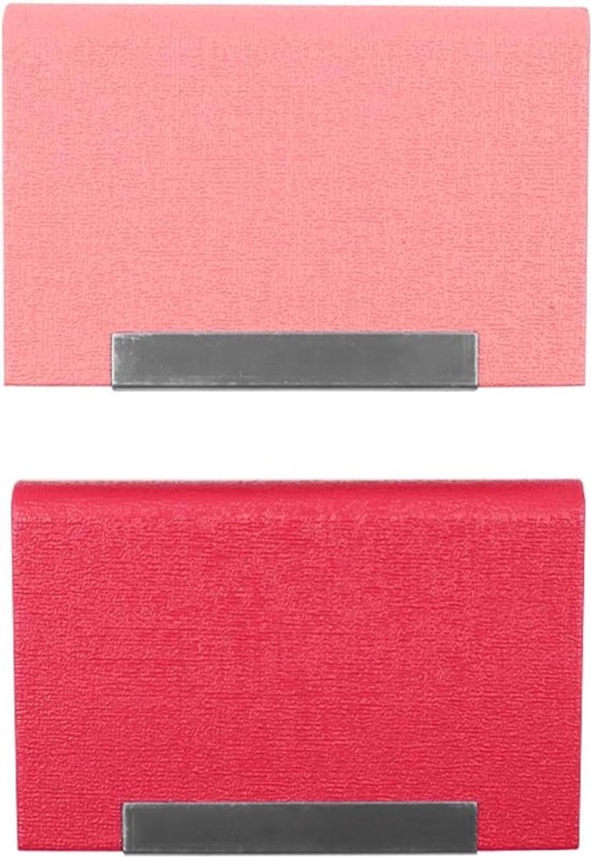 Visitekaarthouder - PU Leer - Slank - ID Case - Portemonnee - Compartiment - Geschikt voor - Roze en Rood - 2 Stuks Visitekaarthouder PU Leer Slanke Visitekaarthouder ID Case/Portemonnee Compartiment (Roze + Rose Rood)