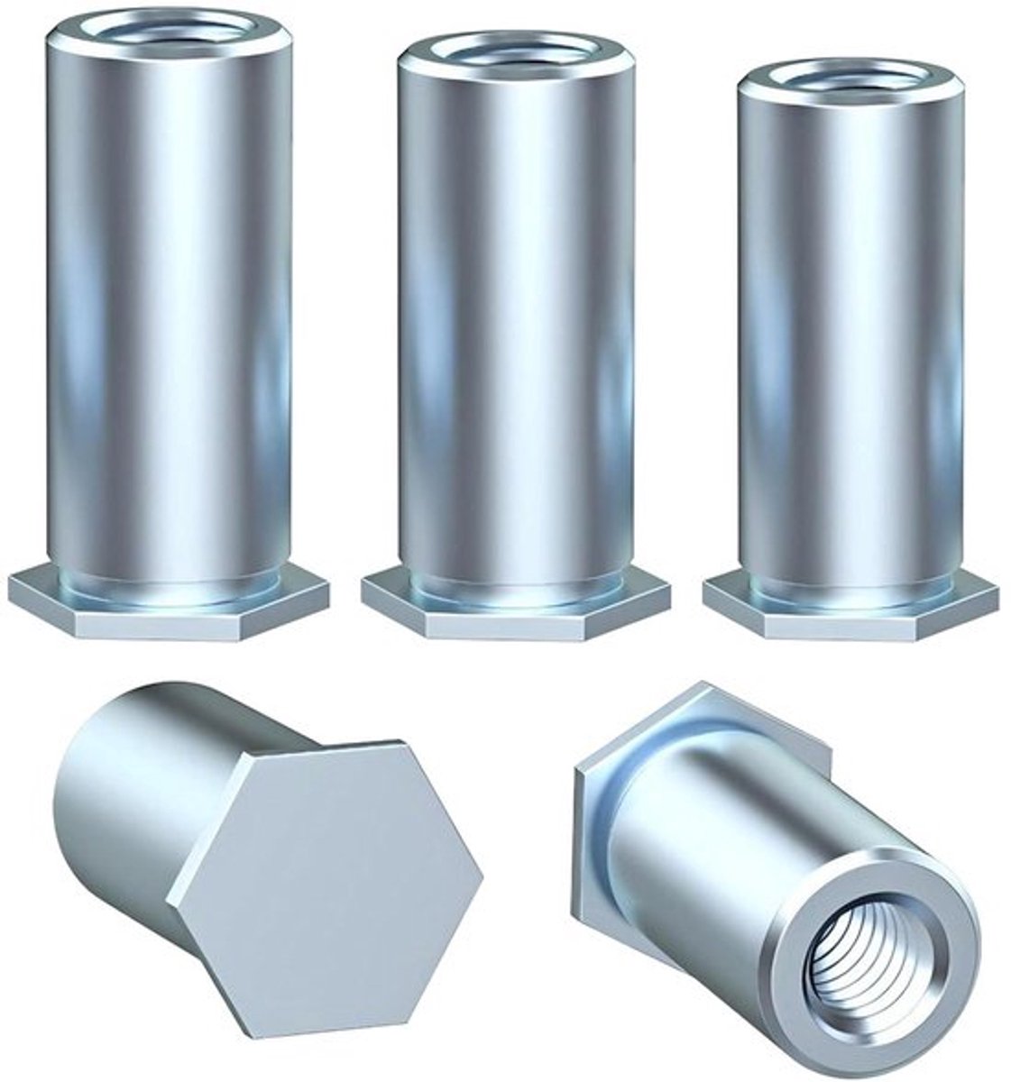 20 stuks Klinkmoeren, M3 x 10 mm, Platte Kop, Zeskant, Koolstofstaal, Metaalbewerking, Montage - Voor Metaal, Staal