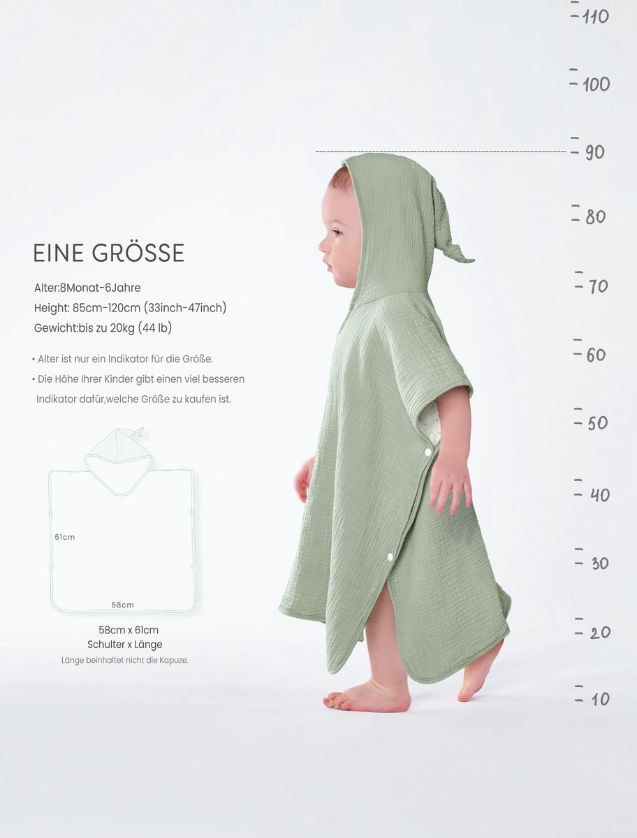 SnelShoppen - Badponcho Kinderen Capuchonhanddoek Baby 100% Mousseline Katoen - Ideaal voor Strand, Zwembad, Camping en Thuis - Zacht en Ademend - Maa