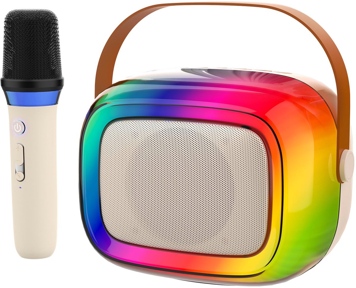 SnelShoppen - Karaoke-machine voor kinderen met draadloze microfoon, ideaal voor feesten, muziekplezier in de tuin, kleurrijk en eenvoudig in gebruik