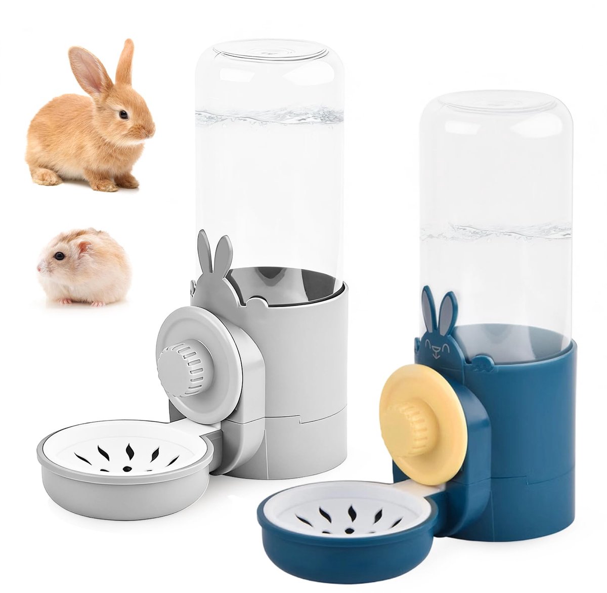 SnelShoppen - 2 Automatische Waterdispensers voor Konijnen, Hangende Drinkfles 500 ml voor Cavia's, Chinchilla's, Fretten en Hamsters - Blauw en Grijs