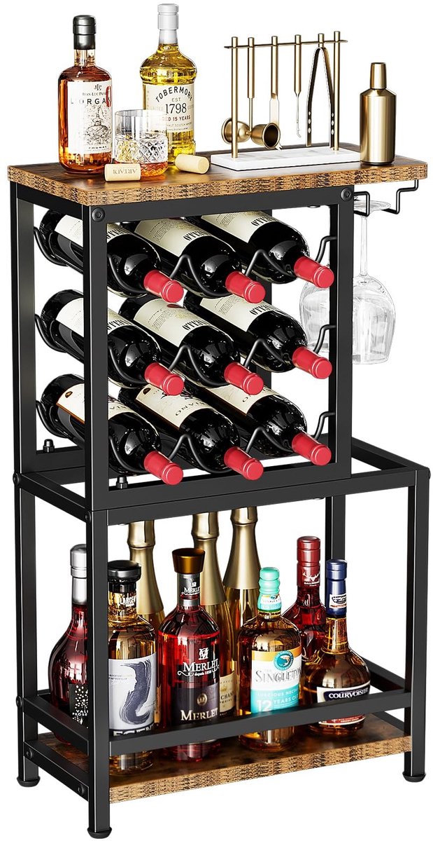 Dailygoods - Vloerend Wijnrek - 3 Laags Houders voor Wijn en Sterke Dranken