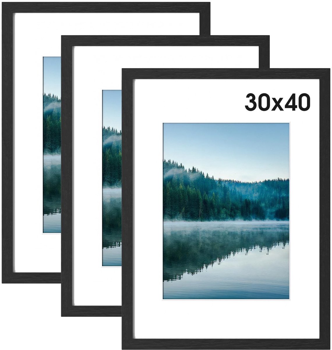 Set van 3 zwarte fotolijsten 30x40 cm - Houten wand- en staande lijst voor posters en foto's