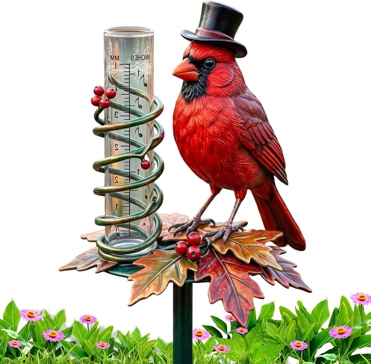 Regenmeter Tuin - Pluviometer Buiten - Neerslag Meten - Vogeldecoratie - 30 cm - Transparant