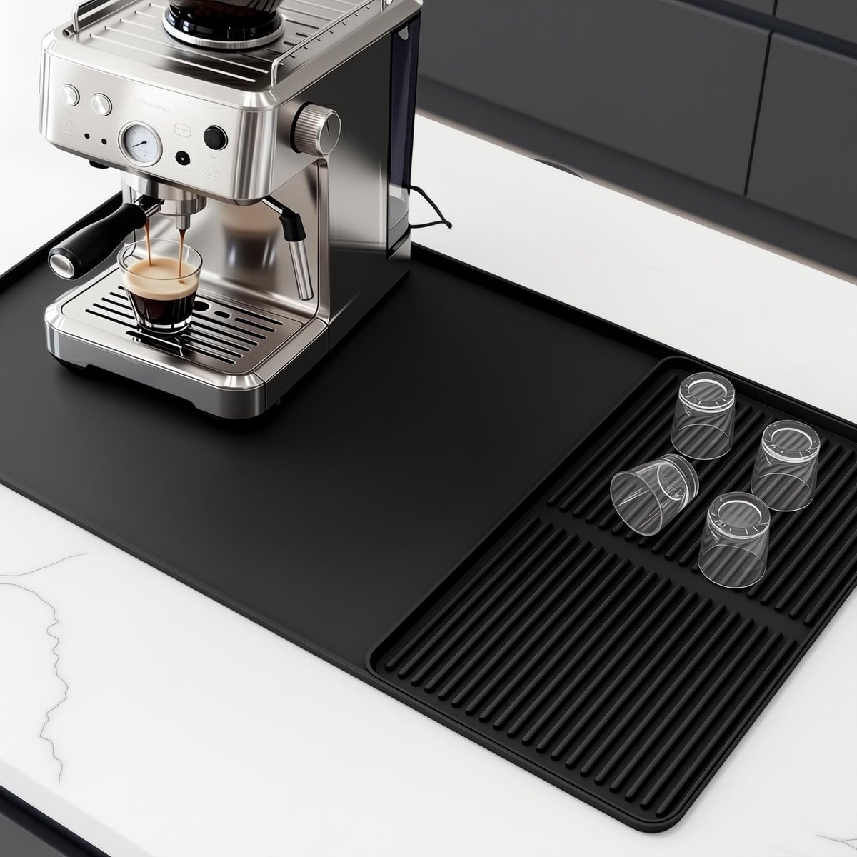 Dailygoods - Afdruipmat van siliconen - 2-in-1 koffiemachine onderlegger zwart
