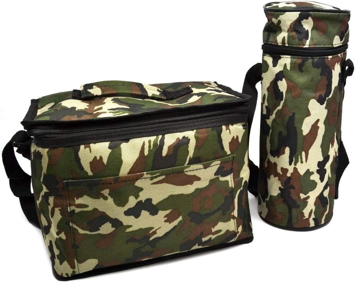 Camouflage Koeltas - Lunchtas Fleshouder - Picknick en Camping - Thermisch Geïsoleerd Systeem - 10 Liter - Groen