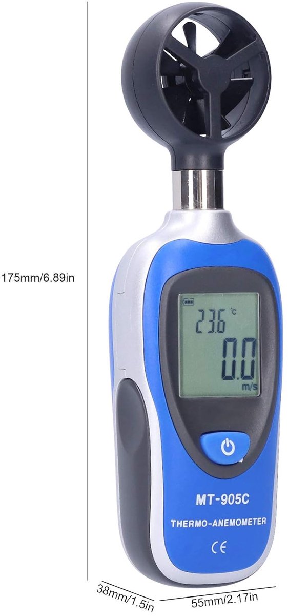Digitale Anemometer - Windsnelheidsmeter Windmeter - Luchtstroom Meten - 5 Meet Eenheden - 175 x 55 x 38 mm - Zwart — afbeelding 4