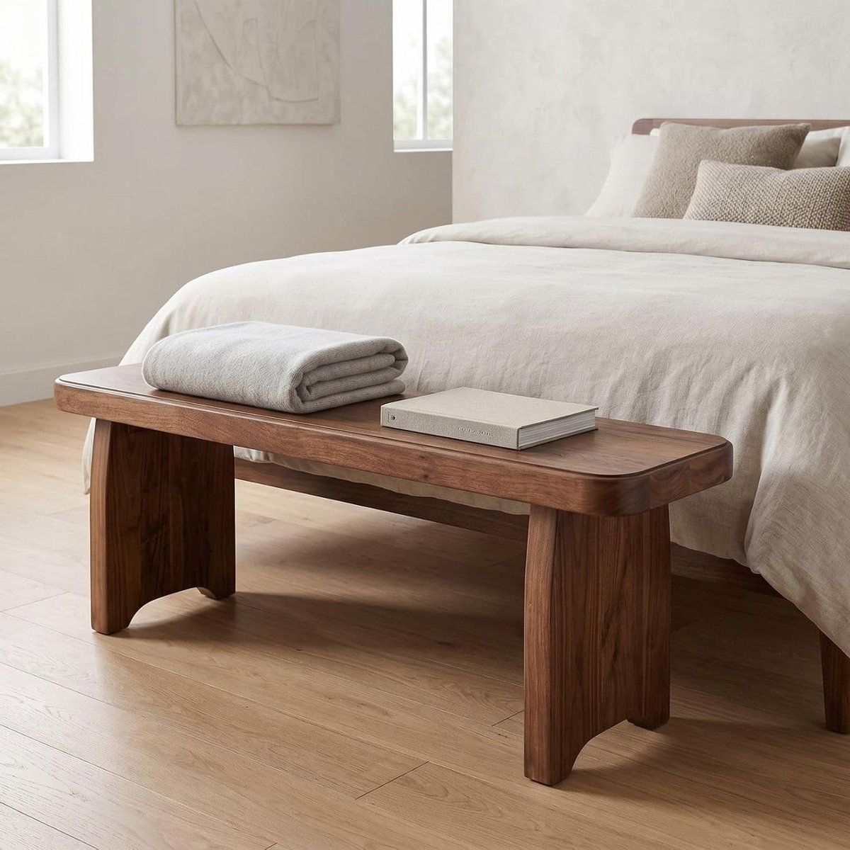 Massief Houten Bank - Halbank Landelijk - Schoenen Opbergen - Ultraslank Profiel - 90 x 15 cm - Houtkleur
