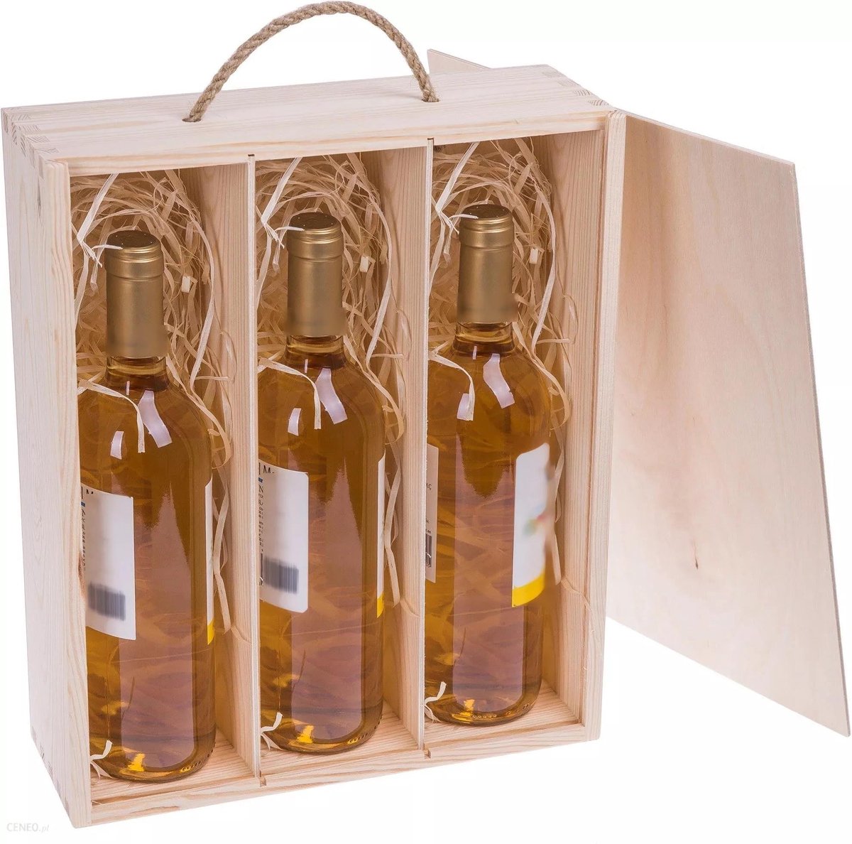 SnelShoppen - Stijlvolle houten wijndoos voor 3 flessen met trekkoord - Perfect voor cadeaus, feesten, en wijnliefhebbers - Duurzaam en elegant design