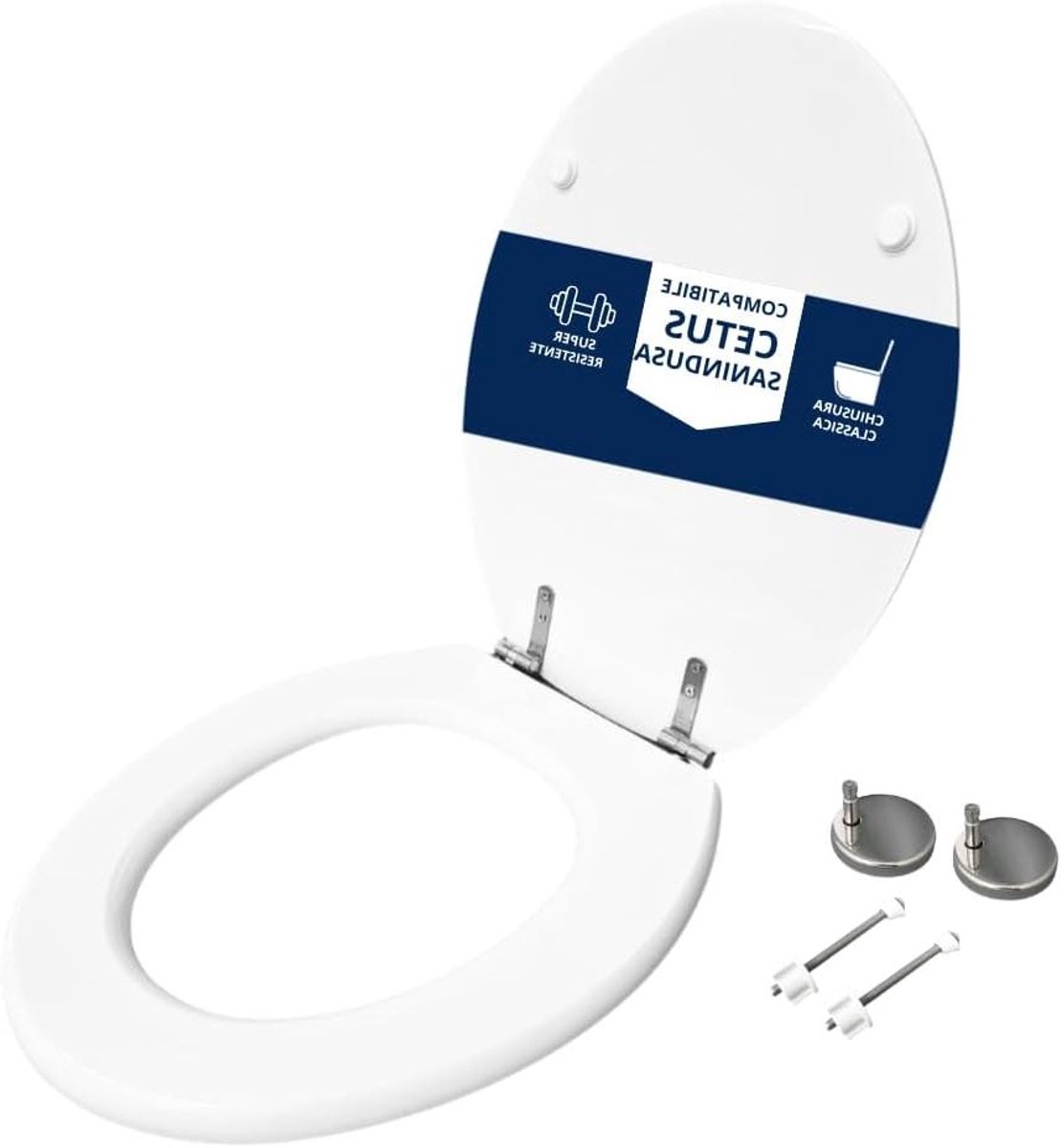 Toiletbril Hout - WC-bril Deksel - Badkamer Vernieuwen - Bevestiging van Onderen - 44.5 x 37 cm - Wit
