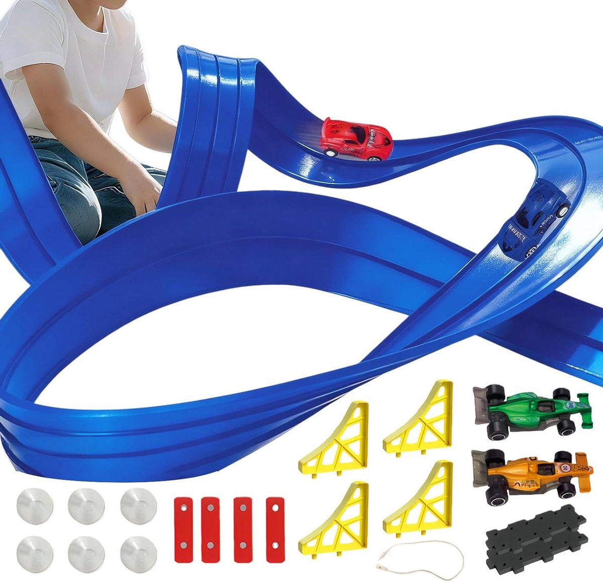 Racebaan Kinderen - Autobaan Peuters - Samen Spelen - Creatief Baanontwerp - 5 meter - Blauw