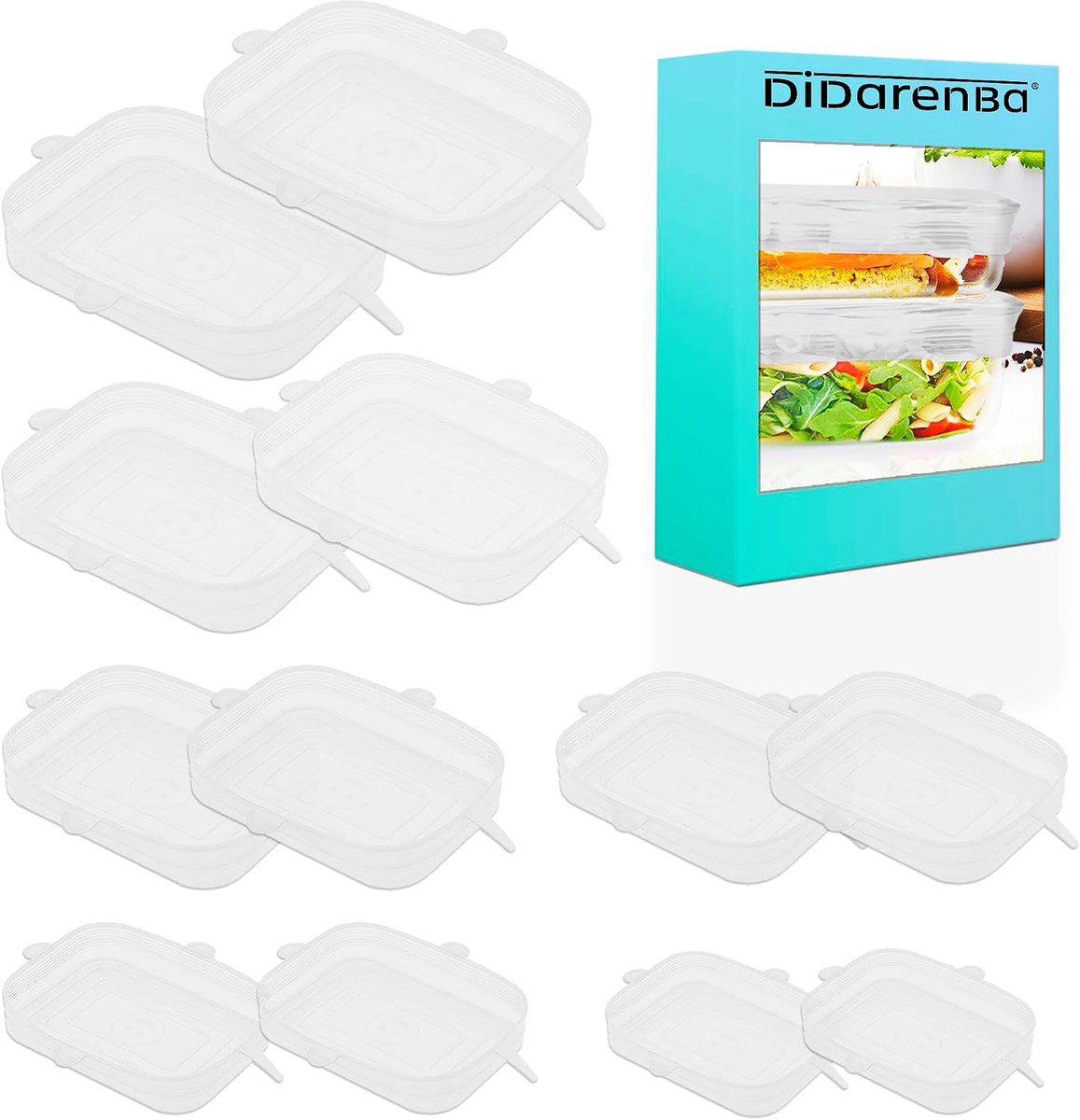 Adjustable Silicone Lids for Kitchen 12 Pieces Rectangular Various Sizes Dishwasher Safe Transparent - ShopVlot