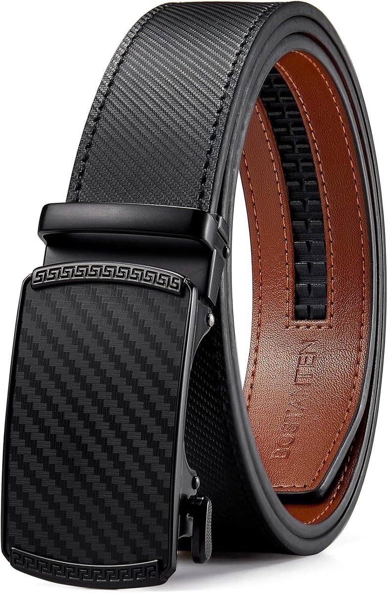 BOSTANTEN Men's Belt Leather Belt with Ratchet Automatic Closure Business Suit Belt Width 35mm Size Customized - ShopVlot
