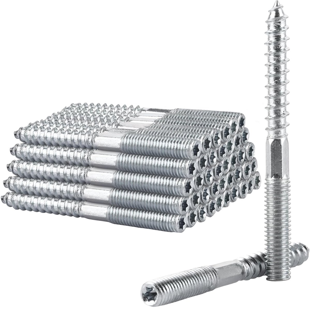 YAYODS Pack of 50 Stick Screws M8 x 80 mm with TX Drive - Double Thread Screws Made of Galvanized Carbon Steel - ShopVlot