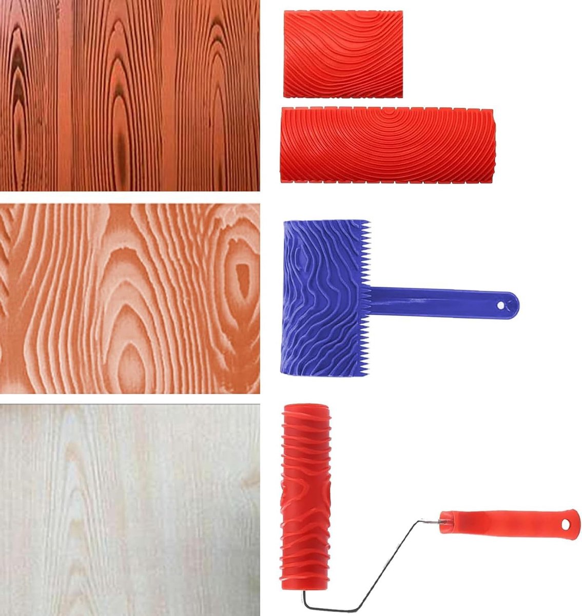 Wood Grain Tools, Rubber Painting Tools for Wall Decor, for DIY Wall Decor, Red, Blue(4PCS) - ShopVlot