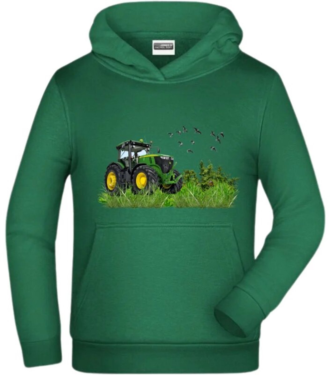 Groene hoodie met groene tractor - Groen - 170/176
