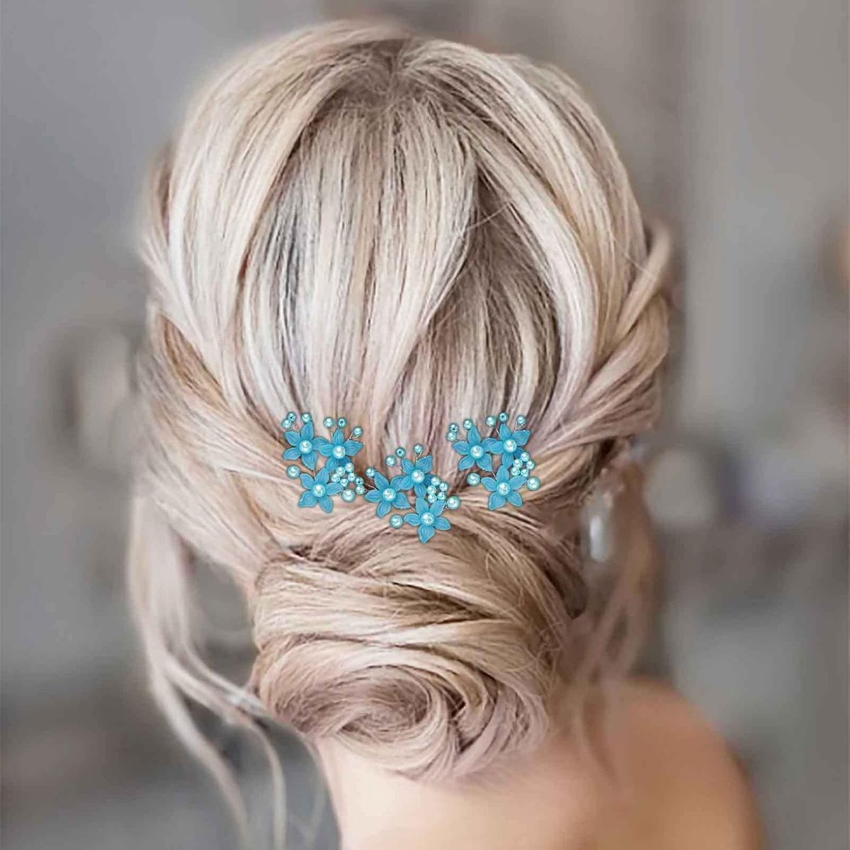 Pearl Bride Wedding Hairpins Blue Pearl Hairpiece Bride Flower Headwear Bridesmaid Hair Accessories For Women and - ShopVlot