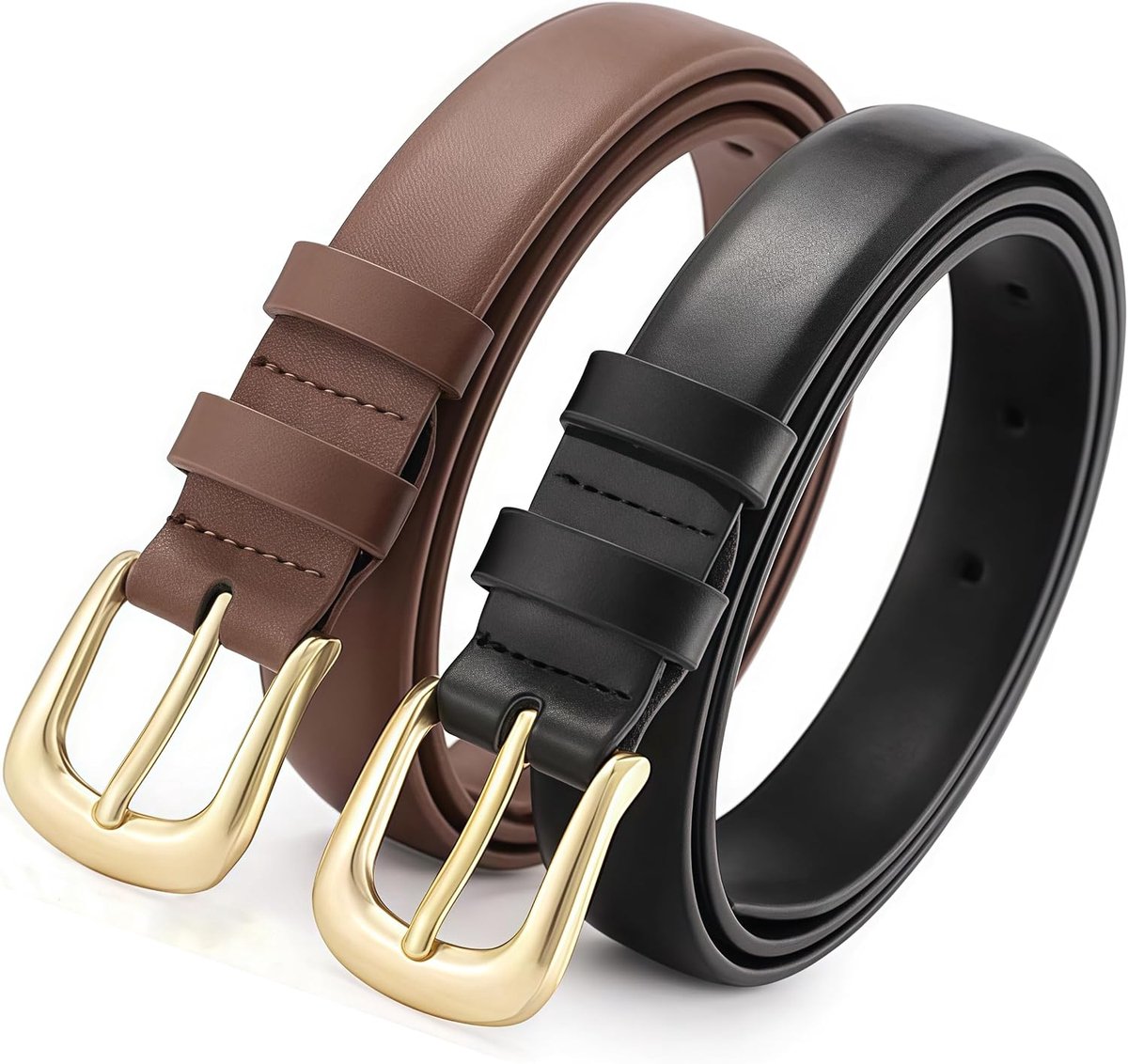2 Peices PU leather belts, adjustable ladies leather belts solid pin buckle, fashion leather ladies thin waist belt - ShopVlot