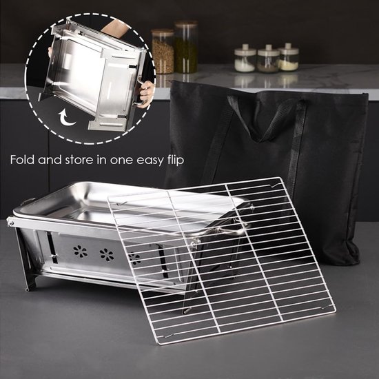Houtskoolgrill, picknickgrill, roestvrij staal, draagbare opvouwbare grillwagen, BBQ, klapgrill, camping, grill, voor tuinfeesten buiten, tafelgrills, houtskool, draagbaar van Sorara — afbeelding 4