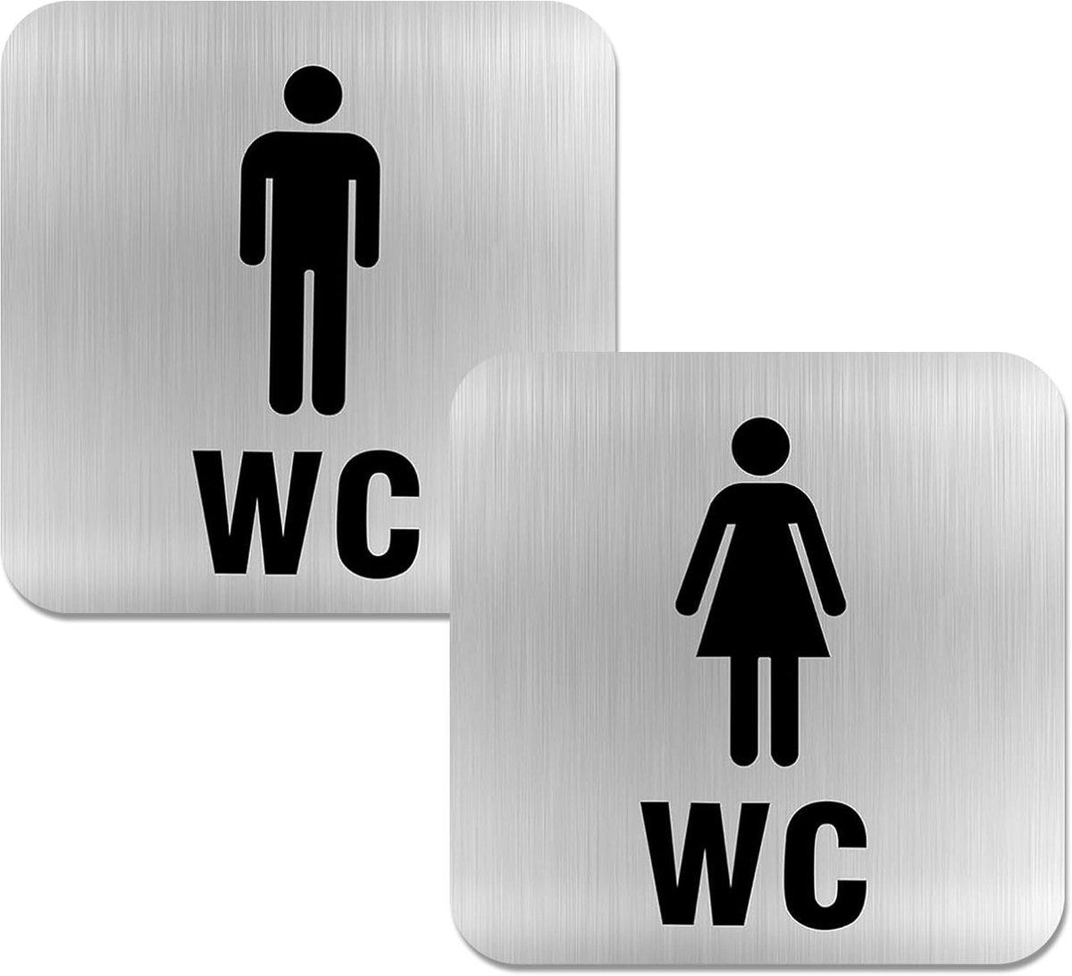 2 zelfklevende toiletbordjes van roestvrij staal - ShopVlot