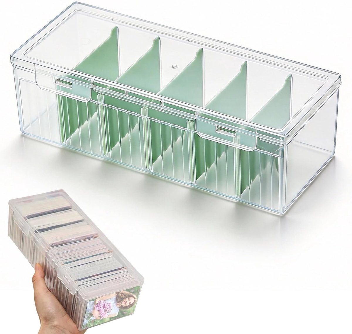 Opbergdoos voor kaarten, met uitneembare scheidingswanden, kunststof, 23,5 x 9,5 x 6,8 cm - ShopVlot