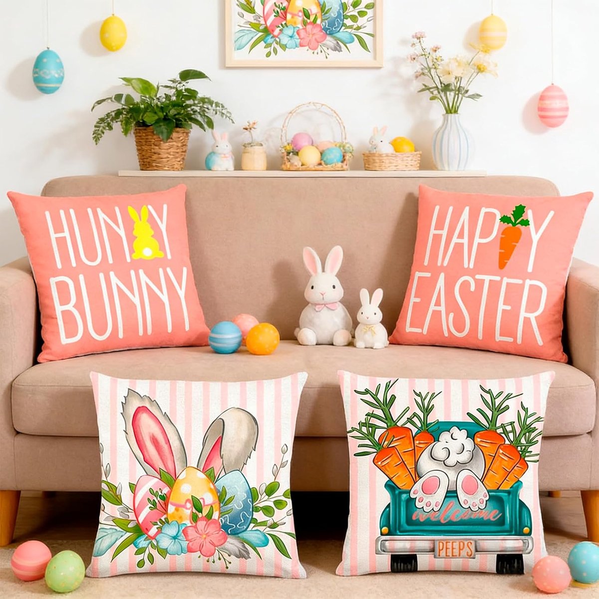 Scinzene Easter Honny Bunny Hare Flowers Easter Eggs Easter - ShopVlot