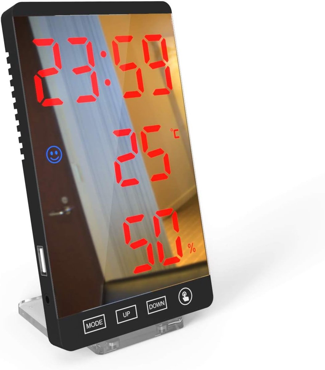 Digitale thermometer hygrometer alarmklok - grote LED scherm - buitensensor - voor een betere nachtrust - ShopVlot