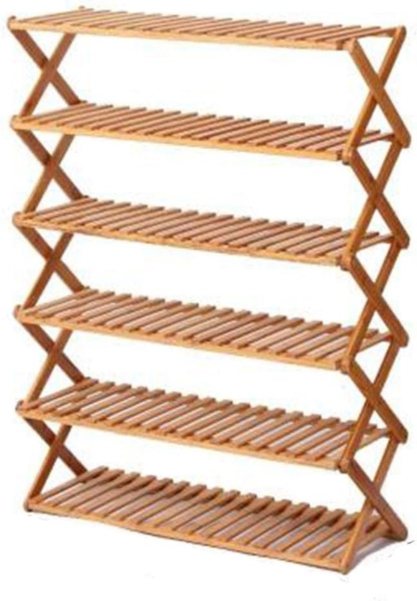 Schoenenrek 6-laags - Vouwbaar en telescopisch - Houten kast - Ruimtebesparend voor schoenen - ShopVlot