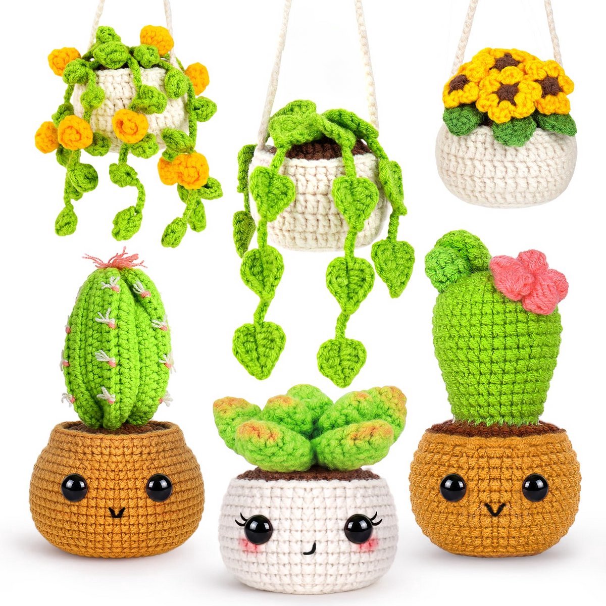Casalora Haakpakket voor Beginners – 6 Amigurumi Hangplanten om te Haken, Complete Haakset met Video-uitleg
