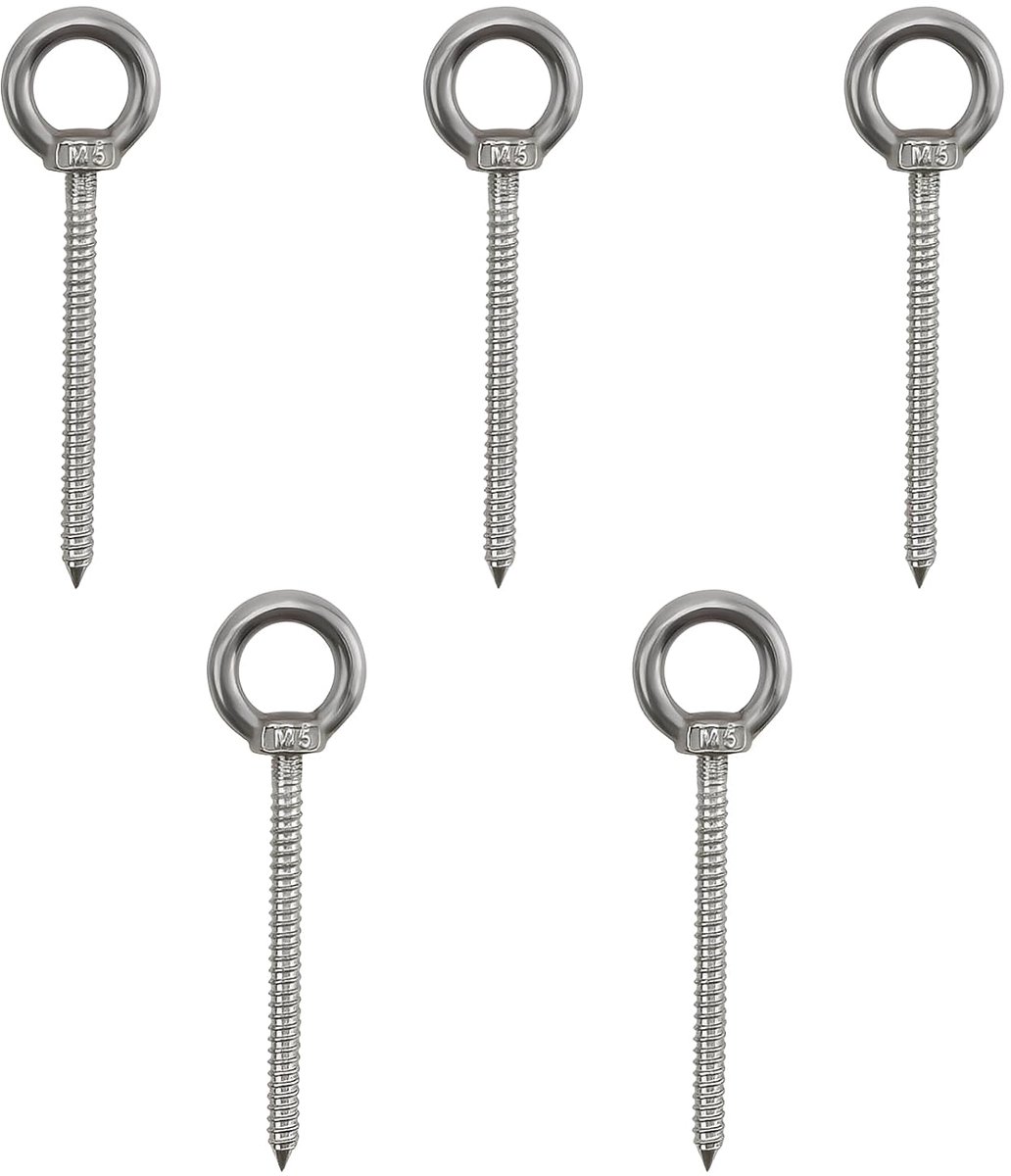 PARFCO Eye Screws Stainless Steel 5 Pieces M5 x 60 mm Eye Screws with Wood Thread Stainless Steel Ring Screw M5 Screw - ShopVlot