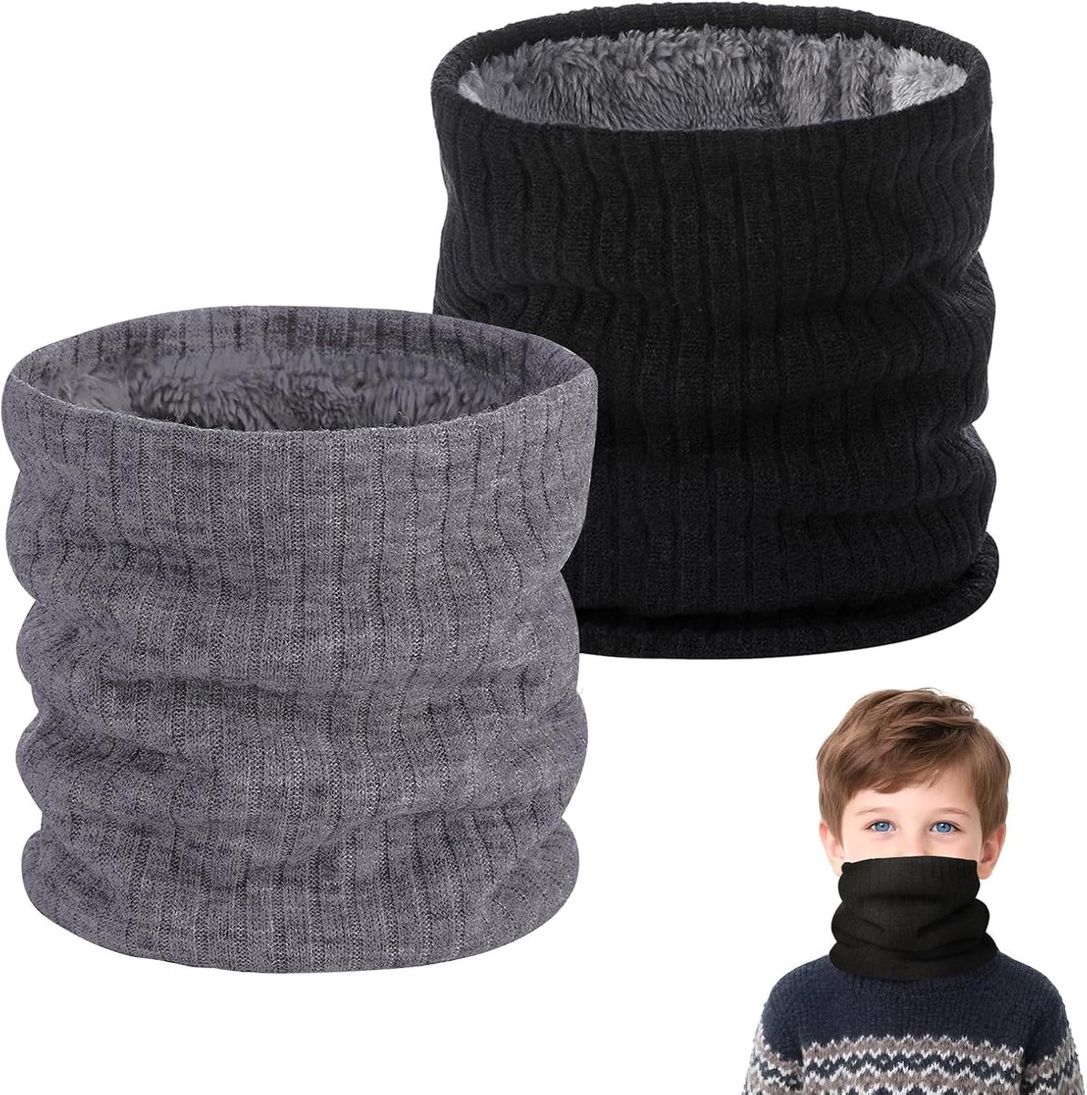 CIYIN Children's Tube Scarf, Pack of 2 Cotton Neck Warmers for Girls, Children's Tube Scarf, Winter Neck Warmer for - ShopVlot
